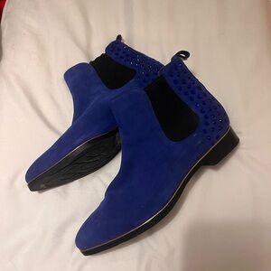 Blue Suede Ted Baker Boots with Rhinestone Embellishments